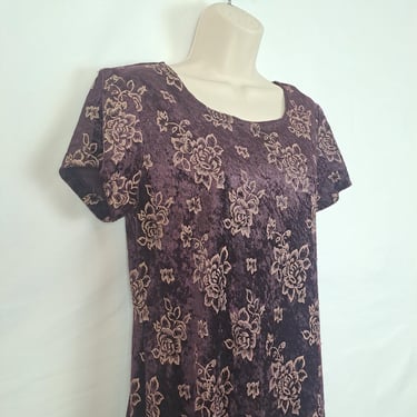 Vintage 90s Purple Floral Crushed Velvet Dress 