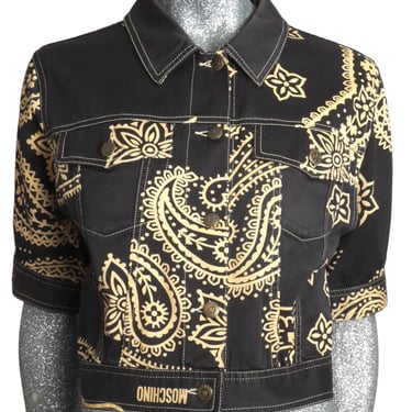 MOSCHINO JEANS - 1990s Paisley Print Denim Jacket, Size-8