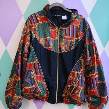Vintage 90s Baroque Print Colorblock Windbreaker Jacket