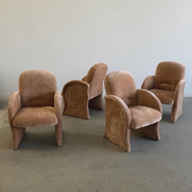 Curved Velvet Arm Dining Chairs - Set of Four 