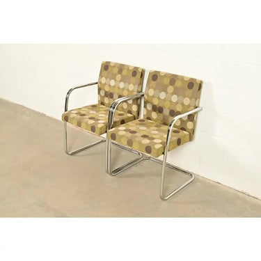 Mies Van Der Rohe Brno Style Mid-Century Modern Chrome Tubular Cantilever Club Chairs, Pair