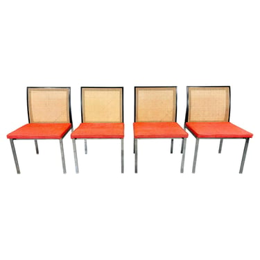 4 Paul McCobb For Lane Cane Back And Chrome Steel Dining Chairs 
