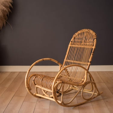 Vintage Sculptural Franco Albini Style High Back Bamboo Rocking Chair 