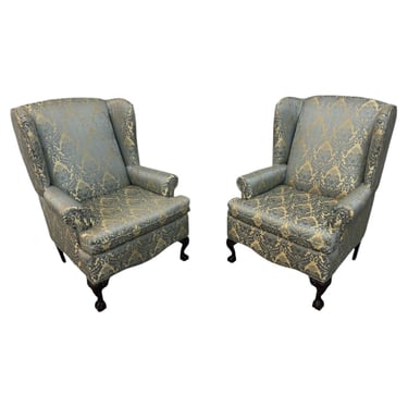 Antique Chippendale Mahogany Ball & Claw Upholstered Arm Chairs - Set of 2 