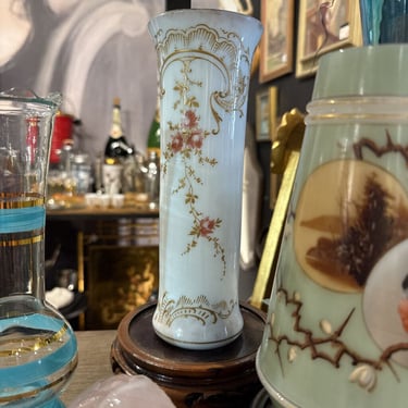 White Vase with Gold Detail Handpainted Flowers