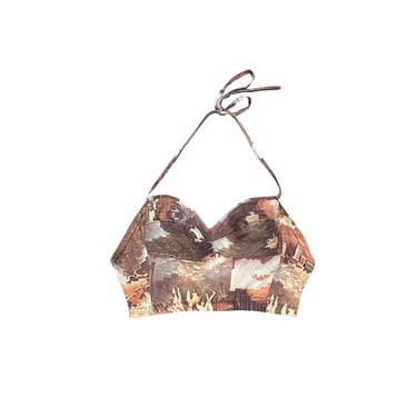 1970s Desert Motif Photo Print Halter Top / Bustier / Bra / Tie Neck / De Luxe Fashions 38 / Torpedo / Cacti / Photographic Print / Groovy 