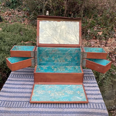 Vintage 1940s Chinese Import Leather Travel Case Chinoiserie 