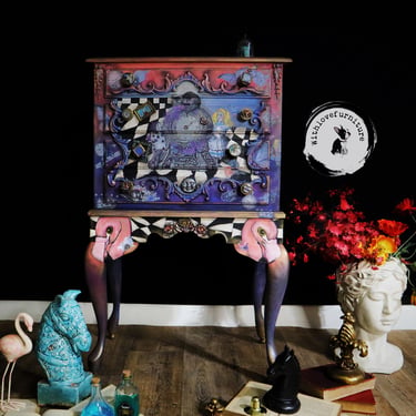 Jewelry Armoire hand Painted Fairy tale  Inspired jewelry box. Storage Cabinet. Colorful Entryway Cabinet. Whimsical Jewelry Armoire. 