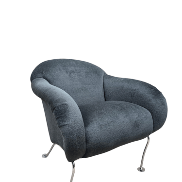 Thayer Coggin Sculptural Pull Up Lounge Chair Newly Reupholstered in Charcoal Alpaca Mohair – Tagged