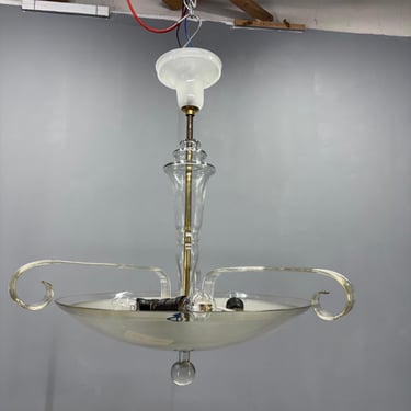 Czech Art Deco Glass Brass Pendant Light Vintage 1930s Ceiling Fixture 