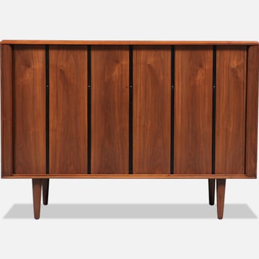 California Modernist Tambour-Door Walnut Credenza by Barzilay