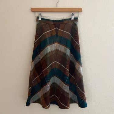 Vintage Wool A Line Plaid Midi Skirt 