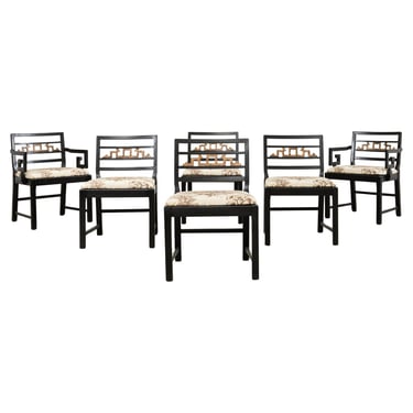 Set of Six Baker Chinoiserie Greek Key Dining Chairs 1960