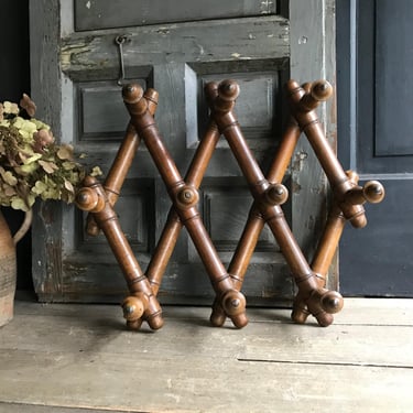 French Bamboo Coat Hat Rack, Folding Porte Chapeau, Hallway Decor, Faux Bamboo, Rustic French Farmhouse Decor 