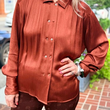 Vintage Liz Claiborne Bronze Double Button Long Sleeve Button Up Blouse - Size L