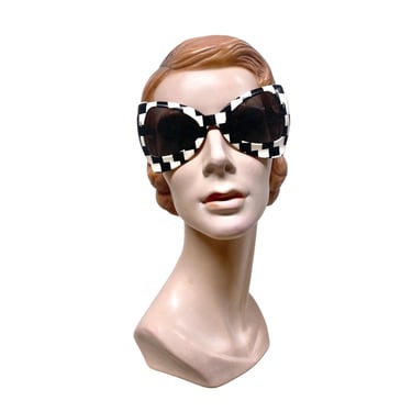 Vintage 1960s Mod Op Art Black and White Checkered Sunglasses, Made in France, VFG 