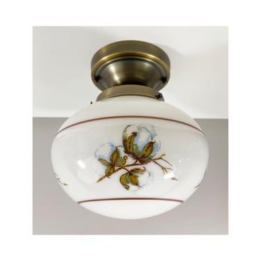 Mid Century Floral Ceiling Shade with Antique Brass Fixture - 8.5
