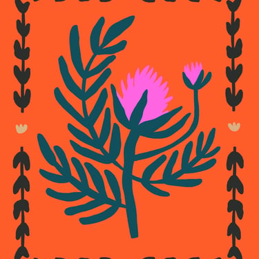 Bordered Folk Thistle Inkjet Print 