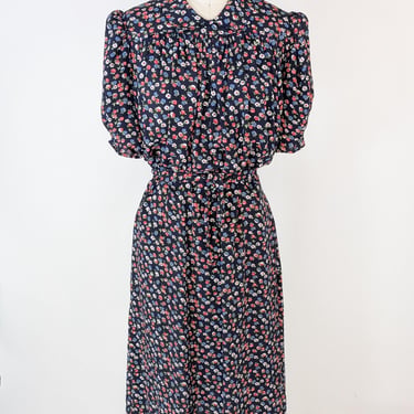 1930s Cold Rayon Floral Dress | S/M 