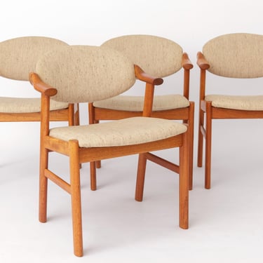 Set of 4 Danish Teak Dining Chairs by Schou Andersen Møbelfabrik, Original Beige Upholstery, 1970s 