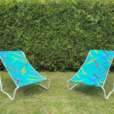 Vintage Folding Deck Chair / Retro Beach Chair / Set of 2 / Vintage Recliner Pair / Patio Chair / Camping Furniture / 70s / Van Chairs 