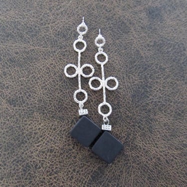 Modern silver and black stone geometric earrings 2 