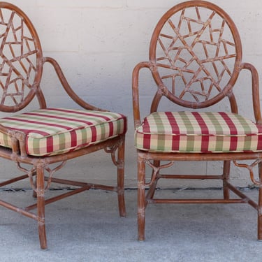 Four 4 Vintage Authentic Iconic Marked McGuire Cracked Ice Arm Chairs Cane Seat 