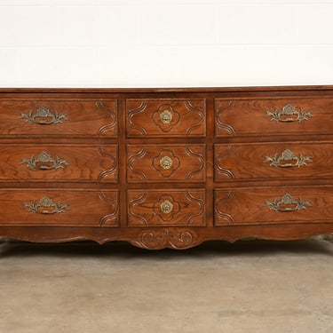 Baker Furniture French Provincial Louis XV Carved Oak Triple Dresser or Credenza