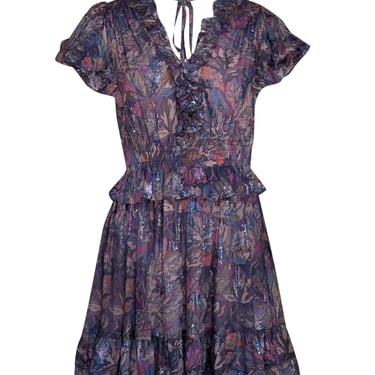 Rebecca Taylor - Purple Floral Printed Mini Dress Sz XS