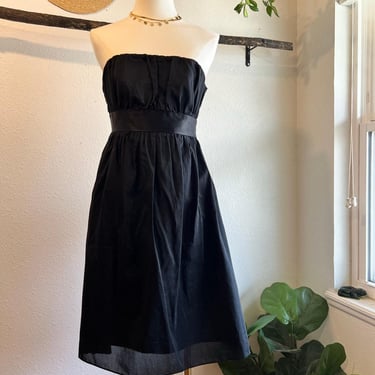 GAP Black Strapless Pleated Cotton Silk Fit & Flare Mini Dress Size 6 