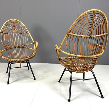 Pair of Mid-Century chairs by Rohé Noordwolde, 1960's, Netherlands - Vintage rotan chairs - rohe noordwolde chairs - 1960s lounge chairs 