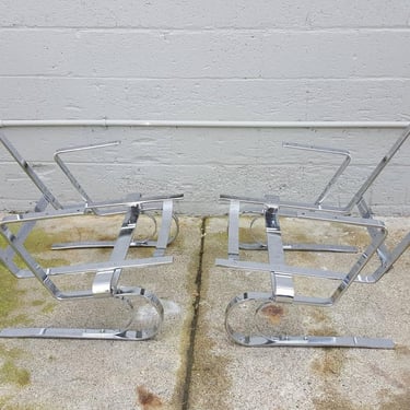 Mid-Century Modern Chrome Lounge Flat Bar Steel Chairs Manner of Poul Kjaerholm - a Pair 