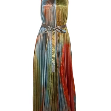 Ulla Johnson - Green & Orange Pleated Maxi "Amiko Desert Topaz" Dress Sz 4