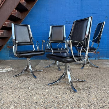 Mid-Century Chrome Swivel Dining Chairs By Contempo 