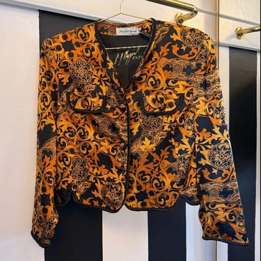 90s Saks Fifth Avenue Silk Baroque Blazer // Black Gold Ornate Brocade Evening Power Blazer Vintage Designer 