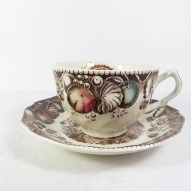 Vintage Johnson Brothers Turkey Teacup and Saucer - His Majesty Thanksgiving Transferware Cup and Saucer 