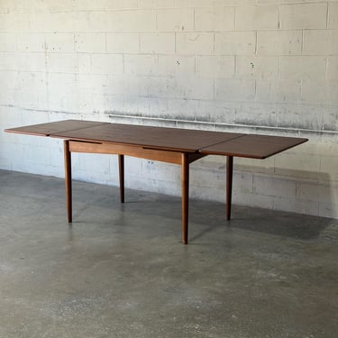Long Teak Extendable Dining Table with Two Pull-Out Leaves Danish Mid-Century Modern 1960s 