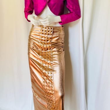1960s BETSEY JOHNSON PARAPHERNALIA, Avant Garde Mod Couture, Archival Couture, Rose Gold Metallic Lamé, Gold Maxi Skirt, 60s Vintage Couture 