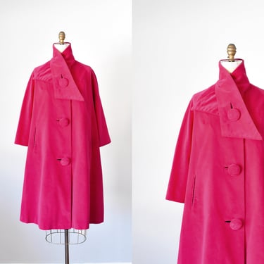 Vintage Marguerite Rubel 1960s Fuschsia Velvet  Swing Coat 
