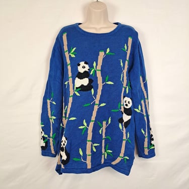 Vintage 90s Panda & Bamboo Sweater by Quacker Factory 
