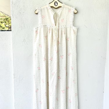 Vintage Christian Dior Slip Dress Floral White Pink Nightgown 