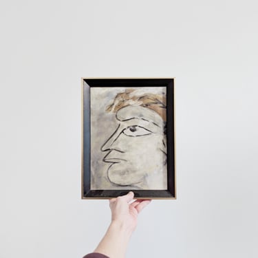 Vintage Oil Painting Framed Original Art Head Face Portrait Modern Primitive 
