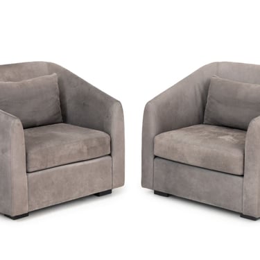 Pair of Mid-Century Modern Style Gray Suede Tub Chairs