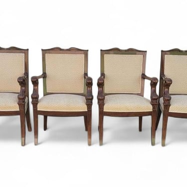 4 Empire Mahogany Dolphin Arm Chairs 