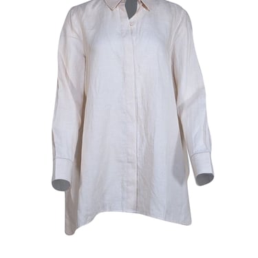 Lafayette 148 - Almond Beige Linen Button Front Blouse Sz M
