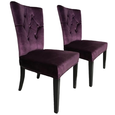 Pair of Vintage Purple Velvet Chairs with Tufted Padded Backrest 