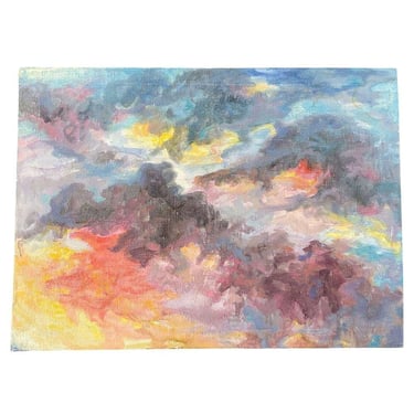 Impressionist Sunset in the Sky Oil on Canvas Cloudscape Painting 