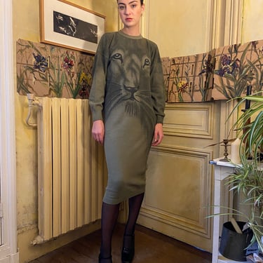deadstock 1980s Krizia green animal sweater dress / small 