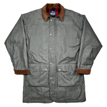 Vintage 80s/90s Woolrich Buffalo Check Plaid Lined Corduroy Collar Waterproof Trench Coat Jacket (XL) 