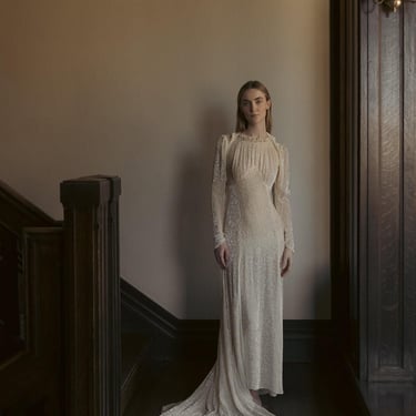 Rare antique 1930s wedding gown  Devore burnout silk velvet 